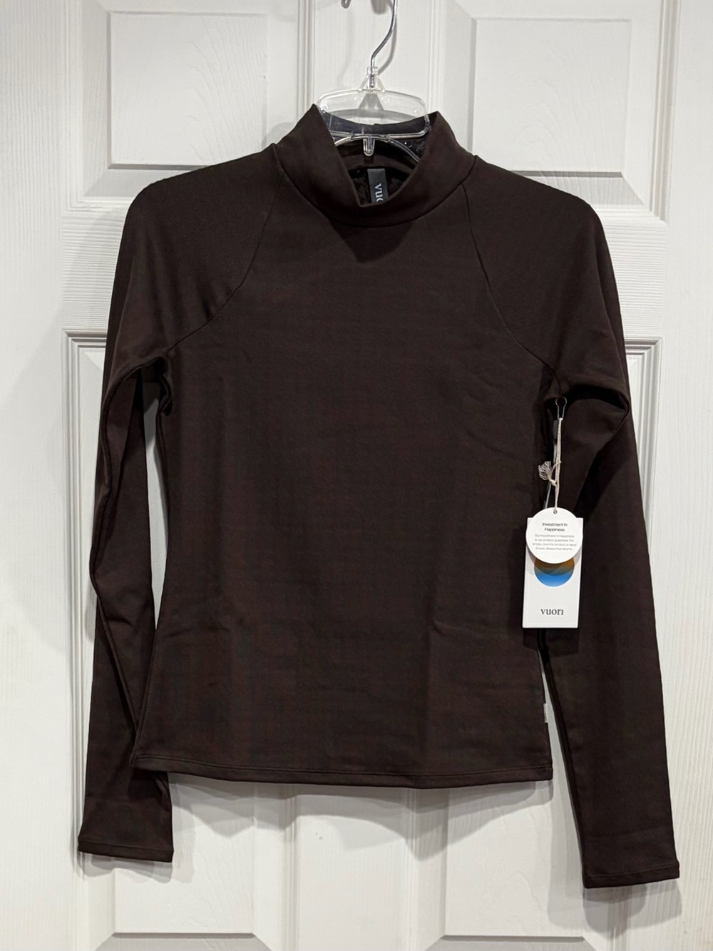 Vuori Women's Large Long Sleeve Chilled Out Houndstooth Mock Neck Brown NWT